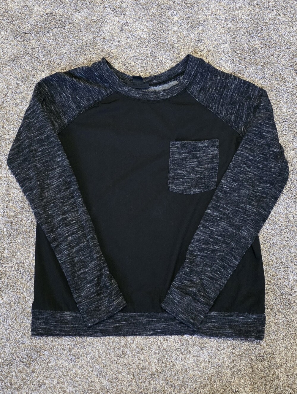 Black Pullover with Marled Charcoal Raglan Sleeves